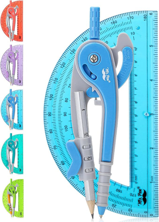 Mr. Pen- Compass and Protractor Set, Blue, Compass Geometry Tool, Protractor and Compass Set, Compass Drawing Tool, Drawing Compass, Protractor Set, Geometry Compass, Math Compass for Geometry