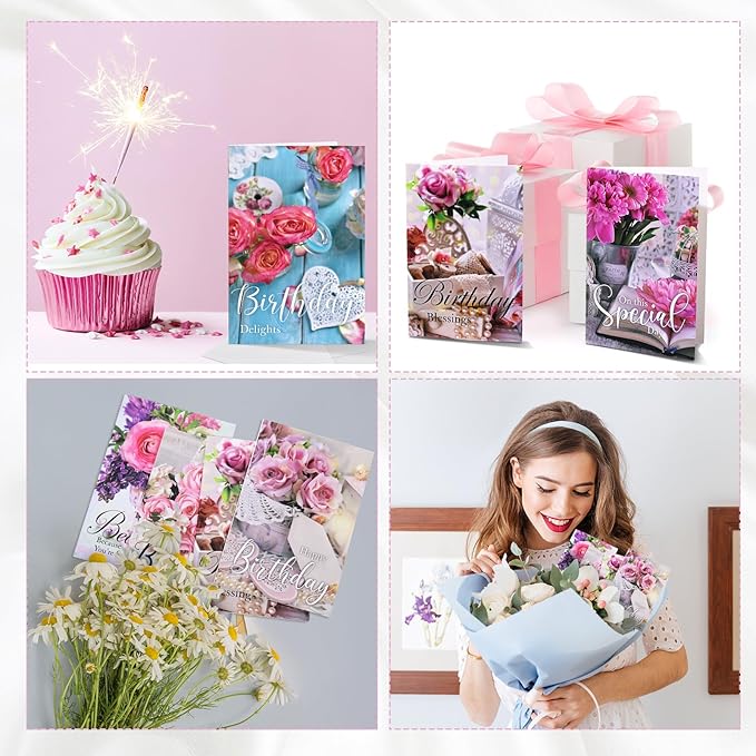 Zhanmai 80 Pack 4 x 6 Inch Religious Christian Birthday Cards Bulk with Scripture Assorted Bible Verse Designs Christian Blessings Birthday Cards with Envelopes (Teacup Style)