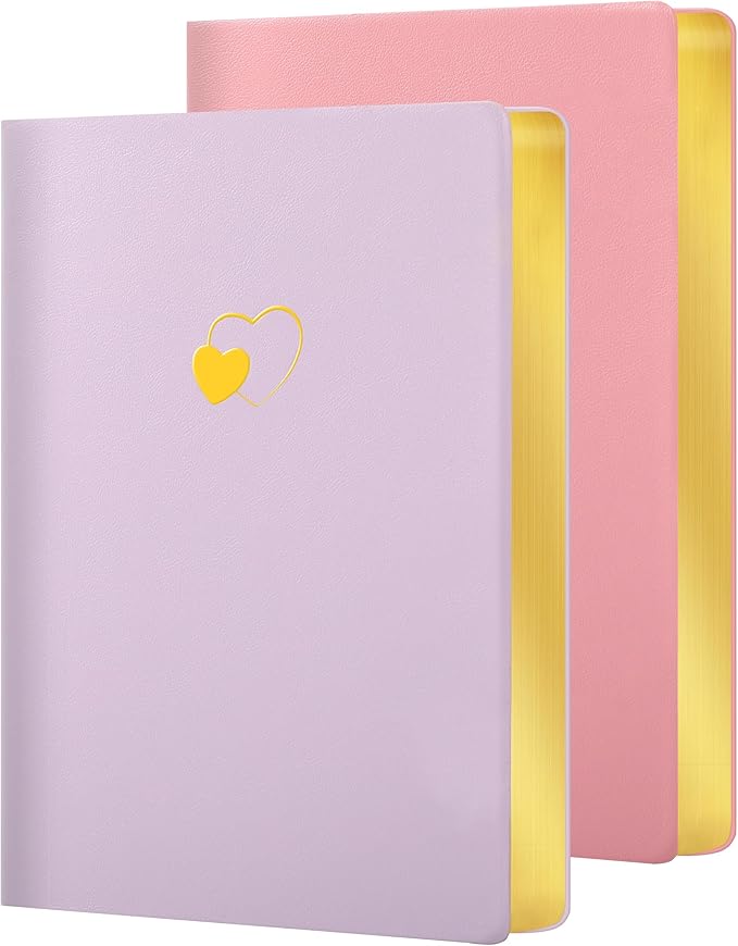 CAGIE Lined Journal Notebook for Women and Girls 256 Pages Cute Diary with Heart-Shaped Leather Journals for Writing A5 Soft Cover Notebooks for Work School (A Purple and Pink, A5)