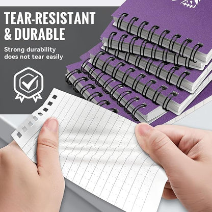 POPYOLA 6 Pack Waterproof Pocket Notebook, 3x5 Pocket Notepad, All Weather Mini Spiral Notepad, Write in the Rain Police Notepad with 100 Squared Pages for Outdoor Home Office School, Purple