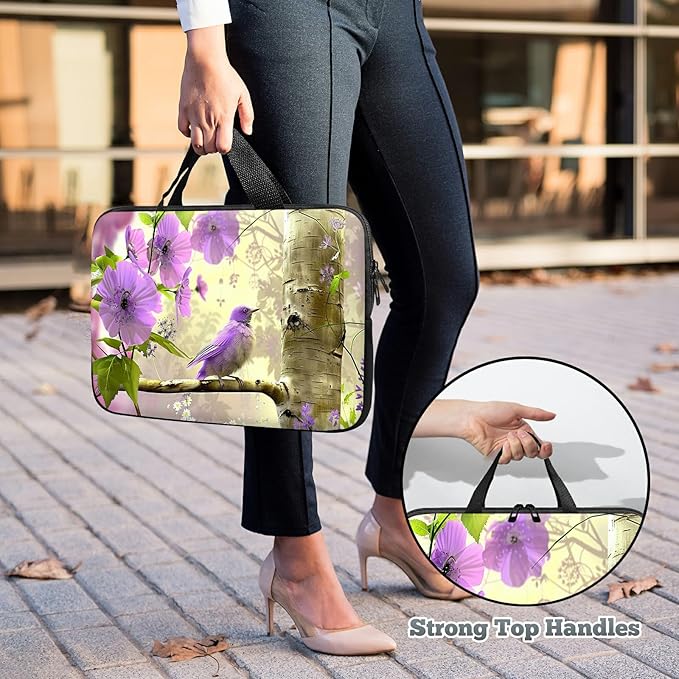 Universal Tablet Laptop Sleeve Case 10 inch, Purple Florals Hummingbird Slim Carrying Case Durable Handbag Travel Laptop Bag for 7 to 10-inch Laptops/Notebook/Kids Tablet/ipad/eBook Readers