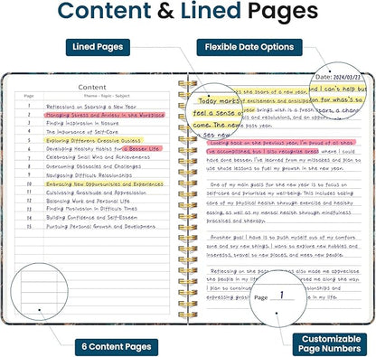 Pretty Cute Lined Spiral Journal Notebook for Women, Aesthetic College Ruled Notebook for Work & Note Taking, A5 Hardcover Journal for Writing, 140 Pages, Royal Flowers