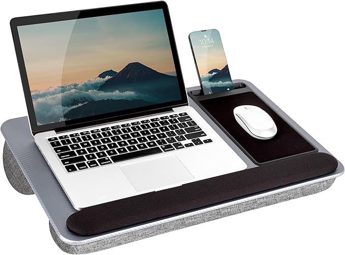 LAPGEAR Home Office Pro Lap Desk with Wrist Rest, Mouse Pad, and Phone Holder - Silver Carbon - Fits up to 15.6 Inch Laptops - Style No. 91615