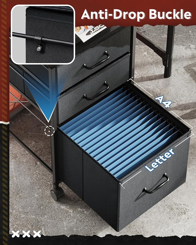 DEVAISE Mobile File Cabinet, Rolling Printer Stand with 3 Drawers, Fabric Vertical Filing Cabinet fits A4 or Letter Size for Home Office, Black