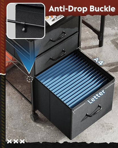 DEVAISE Mobile File Cabinet, Rolling Printer Stand with 3 Drawers, Fabric Vertical Filing Cabinet fits A4 or Letter Size for Home Office, Black