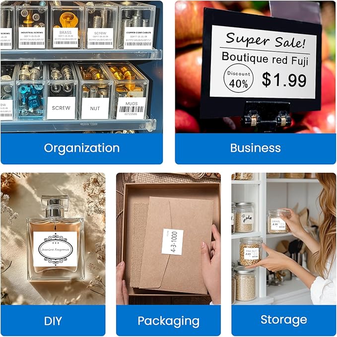 CLABEL 50 x 40mm (1.97'' x 1.57'')-180 Labels/Roll,6 Rolls Labels Multi-Purpose Thermal Stickers Papers Self-Adhesive for Business/Logo/File/Jar/Gift Sticker Labels (White)