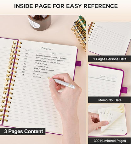 Large Spiral Notebook Journal for Women Men - 300 Numbered Lined Pages, College Ruled,B5 Hardcover Spiral Bound Notebook for School, Work, Note Taking, Writing, Leather Spiral Journal 7"x10"