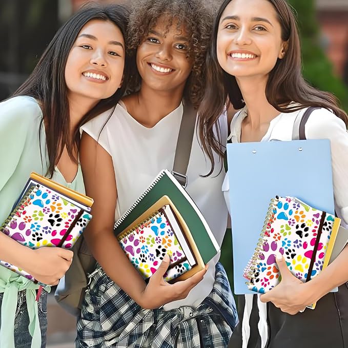 Spiral Journal Notebook, A5 Cute Notebooks for Women Men, College Ruled Hardcover Notebook for Work & Note Taking, 60 Pages Double-Wire Journals for Writing Colorful Dog Paws