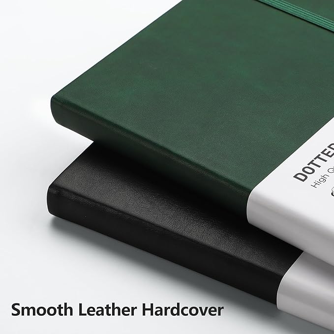 RETTACY Bullet Dotted Journal, A5 Dotted Notebook Journal with 192 Pages, 5.7'' × 8.3'', Medium Size, 100 GSM Thick Paper, Leather Hardcover, Bullet Journaling, Planning (Dark Green)