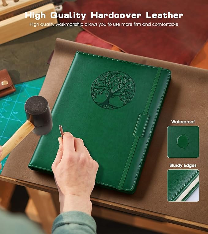 Lined Journal Notebook for Women Men,256 Pages A4 Large Hardcover Leather Journals for Writing,Travel,Business,Work,School,College Ruled Notebooks for Note Taking,Diary Notepad 8.6"×11" (Green)