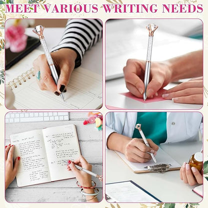 Sherr 100 Pack Big Crystal Diamond Pens Cute Ballpoint Pens Retractable Ballpoint Rhinestones Crystal Bling Gem Plated Black Gel Ink Office Supplies Gifts for Women(Silver,Wedding Style)