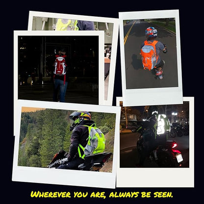 Reflective Motorcycle Backpack Lightweight, Water Resistant Casual Daypack with Laptop Pocket for Safe Commuter, Biking, and Daily Use. 35L Sport bookbag to Avoid Accidents (orange backpack)