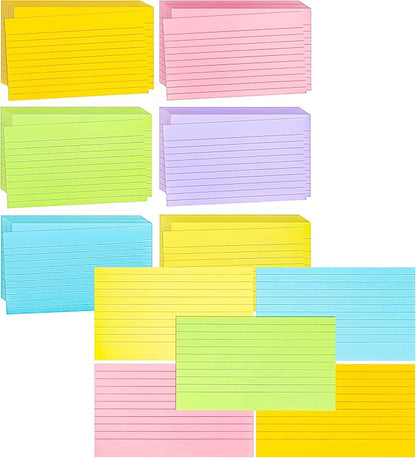 MotBach 600 Pieces Index Cards Flash Cards,3" x 5", 10 Color Assorted Color Memo Note Cards Studying Record To Do List for Home School Office Supplies (Lined Card)