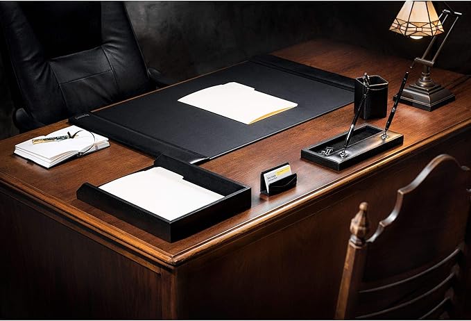 Dacasso Pad with Side Rails Luxury Leather Blotter for Writing-Executive Desk Surface Protector, 34” x 20”, Black