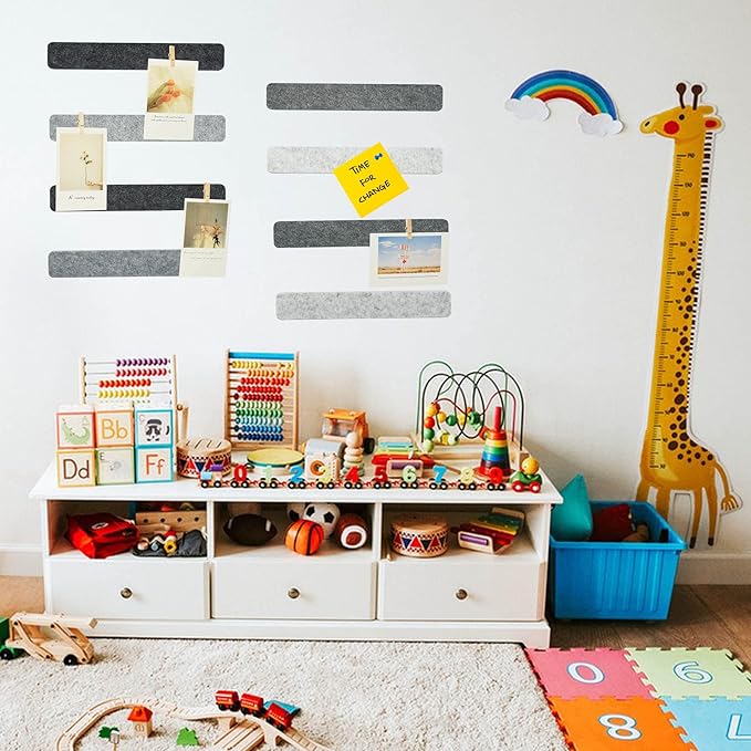 Gray Bulletin Board Strips, 8Pcs Felt Pin Board Bar Strips with 50 Pushpins, Self-Adhesive Felt Cork Board Strips for Wall to Display Your Notes, Photos, Schedules, Announcements