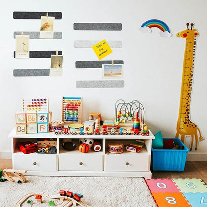 Gray Bulletin Board Strips, 8Pcs Felt Pin Board Bar Strips with 50 Pushpins, Self-Adhesive Felt Cork Board Strips for Wall to Display Your Notes, Photos, Schedules, Announcements