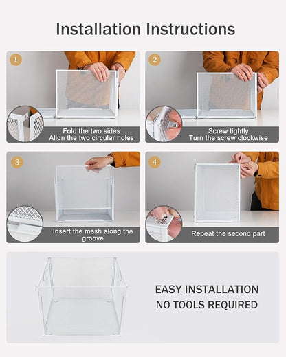 Oterri Hanging File Organizer, Metal File Organizer, Portable Desktop File Organizer for Letter Size Folder, Mesh Hanging File Crate for Office,Folders Not Included(Pure White-Large,1 Pack)