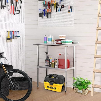 Stainless Steel Table 18 x 30 Inches Metal Prep Table with Backsplash & Adjustable Undershelf for Commercial Kitchen, Outdoor, Restaurant, Hotel & Garage