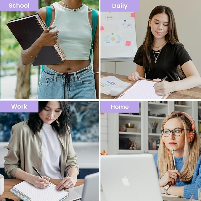 Hardcover Spiral Notebook with Tabs 8"x10" Large Spiral Lined Journals for Women with Dividers 240 Pages College Ruled Composition Notebook 5 Subject Notebook for Work, Back to School, Gifts, Purple