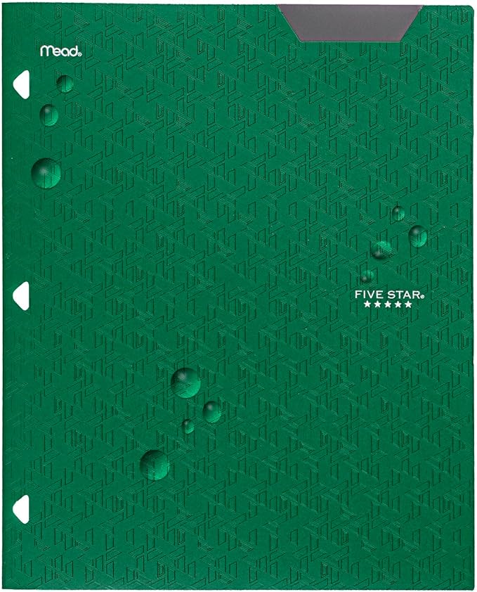 Five Star 2-Pocket Folder, Plastic Folder with Stay-Put Tabs, Fits 3 Ring Binder, Holds 8-1/2" x 11" Paper, Green (333420E-ECM)