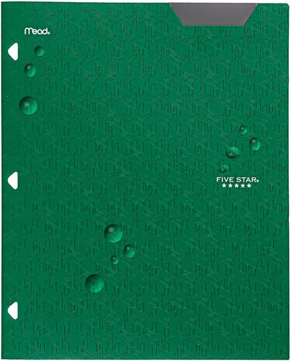 Five Star 2-Pocket Folder, Plastic Folder with Stay-Put Tabs, Fits 3 Ring Binder, Holds 8-1/2" x 11" Paper, Green (333420E-ECM)
