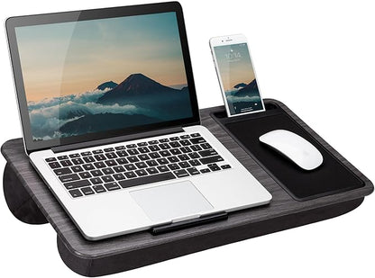 LAPGEAR Home Office Lap Desk with Device Ledge, Mouse Pad, and Phone Holder - Gray Woodgrain - Fits up to 15.6 Inch Laptops - Style No. 91545