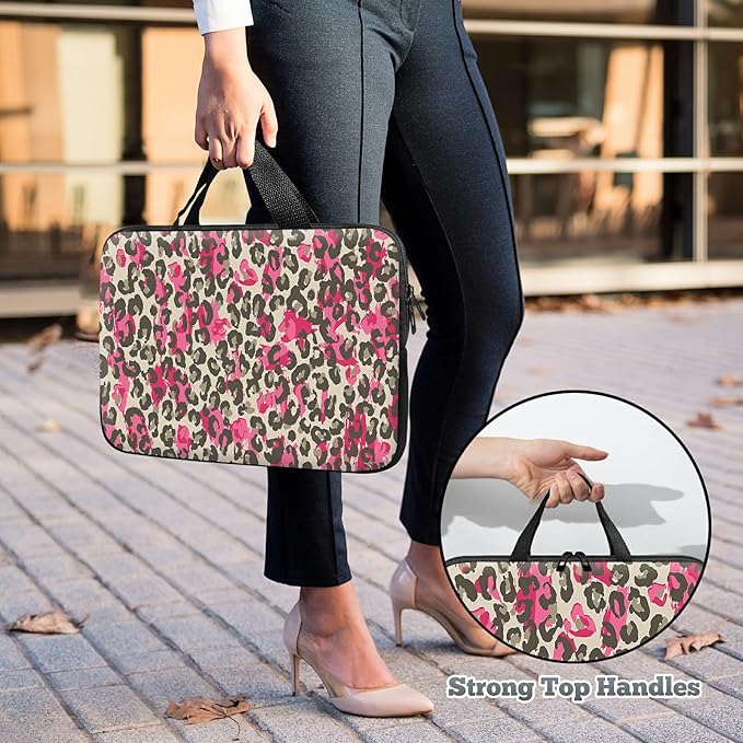 Universal Tablet Laptop Sleeve Case 10 inch, Pink Leopard Slim Carrying Case Durable Handbag Travel Laptop Bag for 7 to 10-inch Laptops/Notebook/Kids Tablet/ipad/eBook Readers