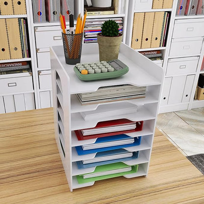 Natwind 7 Tiers Paper Organizer for Desk Desktop White File Holder Office Desk Organizer Mail Letter Tray & Paper Sorter Document Notebooks Storage Rack for Home Office School Classroom