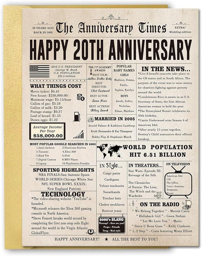 Big 20th Anniversary Cards Gifts for Wife Husband, Jumbo 20 Year Anniversary Card for Women Men, Vintage 20th Wedding Anniversary Decorations for Parents