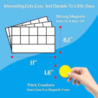 Magnetic Ten-Frame Set,6 Frames(with Blank Writing Space) and 66 Colorful Discs with 2 Markers (Upgraded Version for Fridge & Hand-held)
