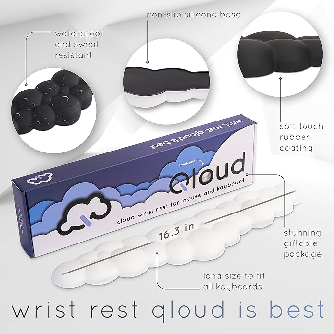 Qloud Cloud Wrist Rest Keyboard Wrist Rest for Computer Keyboard Pad, Cloud Keyboard Wrist Rest, Wrist Pad for Keyboard, Memory Foam, Non Slip Base, Comes with Mouse Pad - Soft Gray