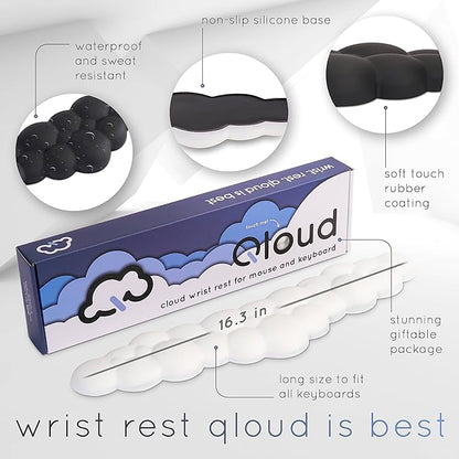Qloud Cloud Wrist Rest Keyboard Wrist Rest for Computer Keyboard Pad, Cloud Keyboard Wrist Rest, Wrist Pad for Keyboard, Memory Foam, Non Slip Base, Comes with Mouse Pad - White