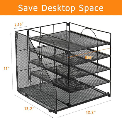 Desk Organizers and Accessories, 5-Tier Paper Letter Tray Organizer with File Holder, Desktop Organizer for Office Supplies (Black)