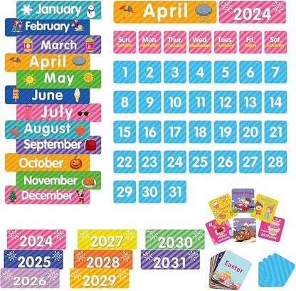 REGELETO Large 44 Pockets Calendar Pocket Chart for Classroom with 85 Cards, Size:25” X 24” Monthly Calendar and Weather Black Pocket Chart for Kids Learning for Home or Kindergarten (44 Pockets)