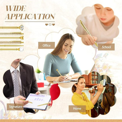 6 Pcs Ballpoint Pens Set Metal Crystal Diamond Pen for Journaling Glitter Pretty Cute Stationery Black Ink Fancy Gifts for Women Girls Teacher Office Wedding School Supplies(Gold)