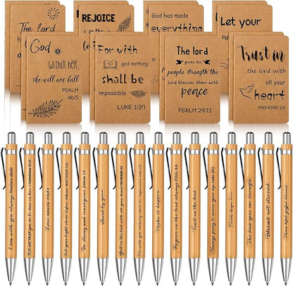 Funrous 32 Pcs Motivational Quote Pens Inspirational Notepads Mini Journal with Ballpoint Pen Small Notebooks Gift Set for Men Women Coworkers, Adult Party Favors Prizes Gift Bulk(Bible)