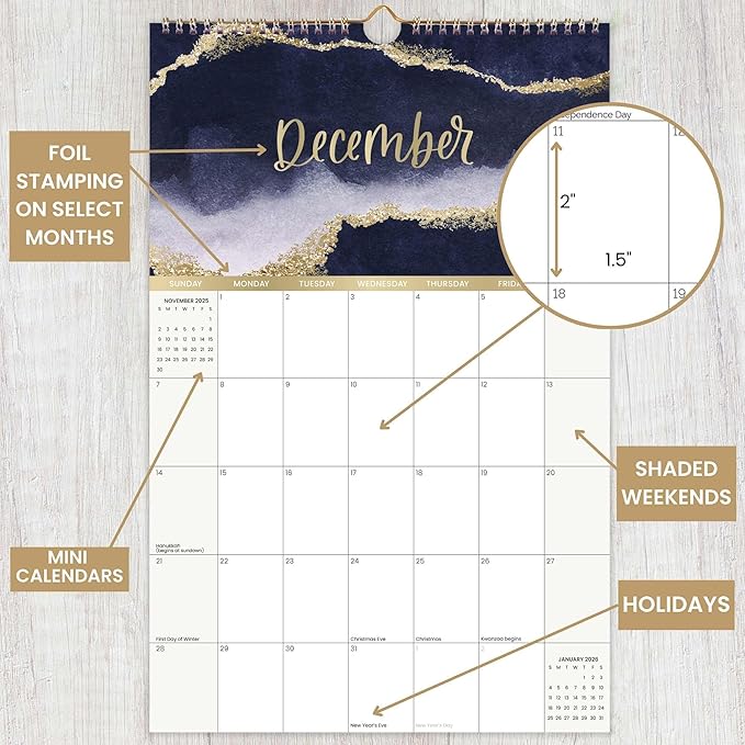 bloom daily planners 2025 Calendar Year Monthly Hanging Wall Calendar (January 2025 through December 2025) - Large 11” x 17” - Watercolor