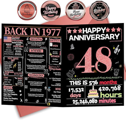 Joycard 48th Anniversary Card for Women, Wedding Card for Wife, Sweet Marriage Decorations Gifts for Couple, Perfect for Her on Anniversary Day, Back in 1977