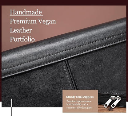 Personalized Leather Portfolio with 3 Ring Binder, Vegan Leather Padfolio Zippered, A4 Notebook Holder Customized Business Folder Organizer Gift for Men and Women, Black