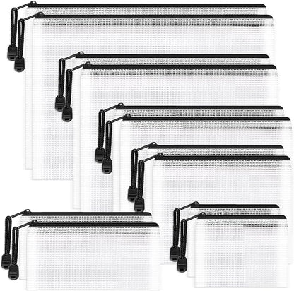 Umriox Zipper Bags, 6 Assorted Size (Black, 12 Packs), Project Bags for Cross Stitch, Mesh Zipper Pouch for Office Supplies Travel Accessories and Board Games Storage