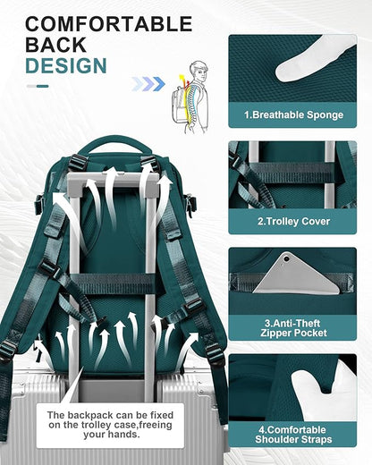 Small Carry on Backpack, Mini Travel Backpack Airplane Approved Weekender Bag for Women Men, Water Resistant Lightweight Daypack with Shoe Compartment, Laptop Backpack for Business, Peacock Blue