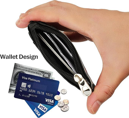 Cute ID Badge Holder Retractable Lanyard Reel Clip with Heavy Duty Carabiner, 5 Card Slots in 2 Sided with Key Ring and Zipper for Women Students Teens Girls Office Staff