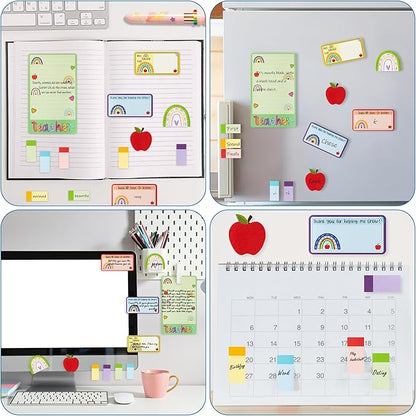 Boho Rainbow Teacher Sticky Notes Set, 550 Sheets, Thank You Teacher Self-Stick Note Pads Teacher Appreciation Gift Writing Memo Pads Page Marker Back to School Office Supplies (Color)