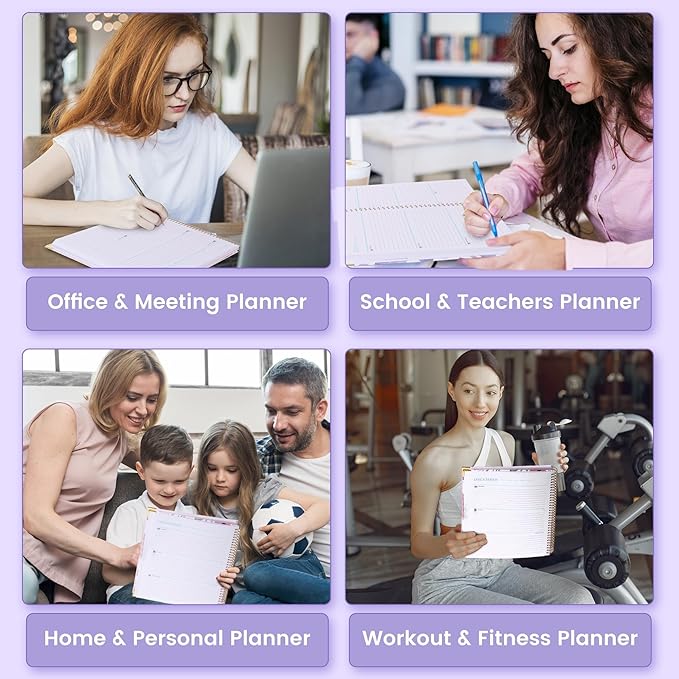 Yoment 2025 Planner Weekly and Monthly 8.5"x11" Hardcover 2025 Planner Dec 2024-Dec 2025 with 13 Month Tabs，Spiral Bound 2025 Calendar Monthly Planner for Women with Stickers Yearly Agenda，Purple