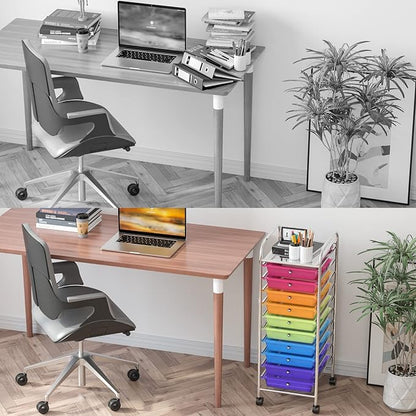 Storage Cart, Rolling Utility Cart with 10 Drawers, Portable Handles & Lockable Wheels, Mobile Paper Toys Storage Organizer Large Capacity for Home Office School Teacher (Rainbow)