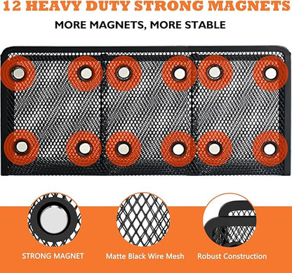 Magnetic Pencil Holder - Extra Strong Magnets Mesh Marker Holder Perfect for Whiteboard, Refrigerator and Locker Accessories (3 Baskets, 1 Pack Black)