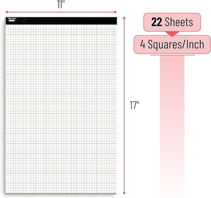 Mr. Pen- Graph Paper, 22 Sheets, 17"x11", 4x4 (4 Squares Per Inch), Colored Lined, graphing paper, grid paper, graph paper pad, 1/4 graph paper 1/4 inch grid, drafting paper, large graph paper
