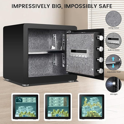 Kavey 1.6 Cub Biometric Safe, Home Safe with Backlit Touch Screen Keyapd and Dual Alarm System, Money Safe with Mute Function and LED Light, Small Safe Box for Home Documents Valuables