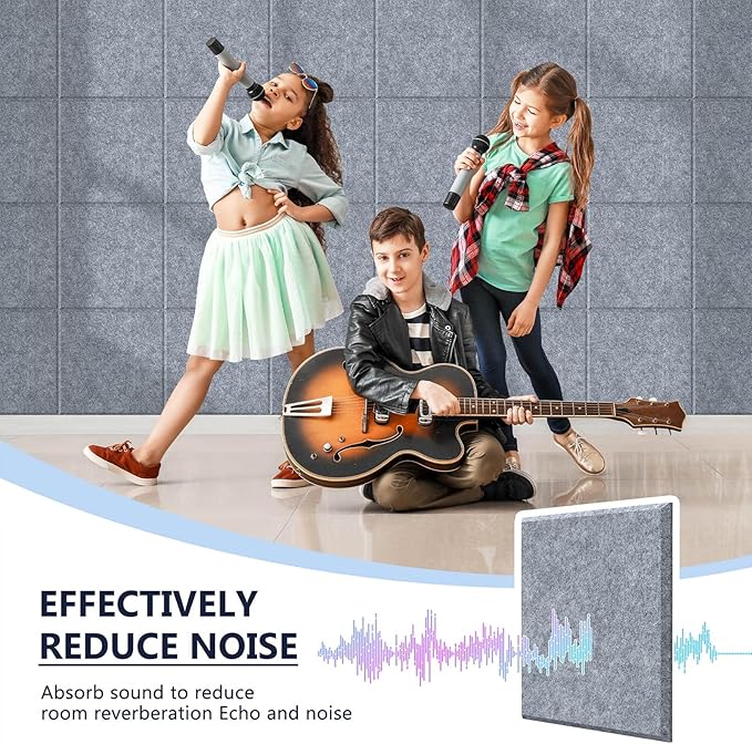 4 Pack Cork Board Tiles 12x12 Inches, 1/2" Thick Felt Cork Squares with 30 Push Pins, Bulletin Board Pin Board, Adhesive Cork Board for for Wall for Home, Office, and Kitchen (Gray)