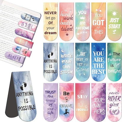 Magnetic Bookmarks, Kaluofan 15PCS Inspirational Bookmarks, Bookmarks for Women, Bookmarks for Kids, Double Sided Magnet Book Markers Page Clip for Students Teachers Reading Supplies